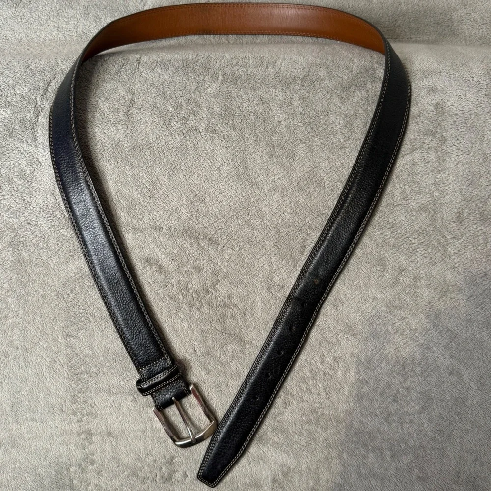 Brighton Leather Belt Mens 42 Black Italian Calfskin M10383 Double Stitch Buckle